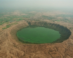 Aerial view of Lonar crater, India